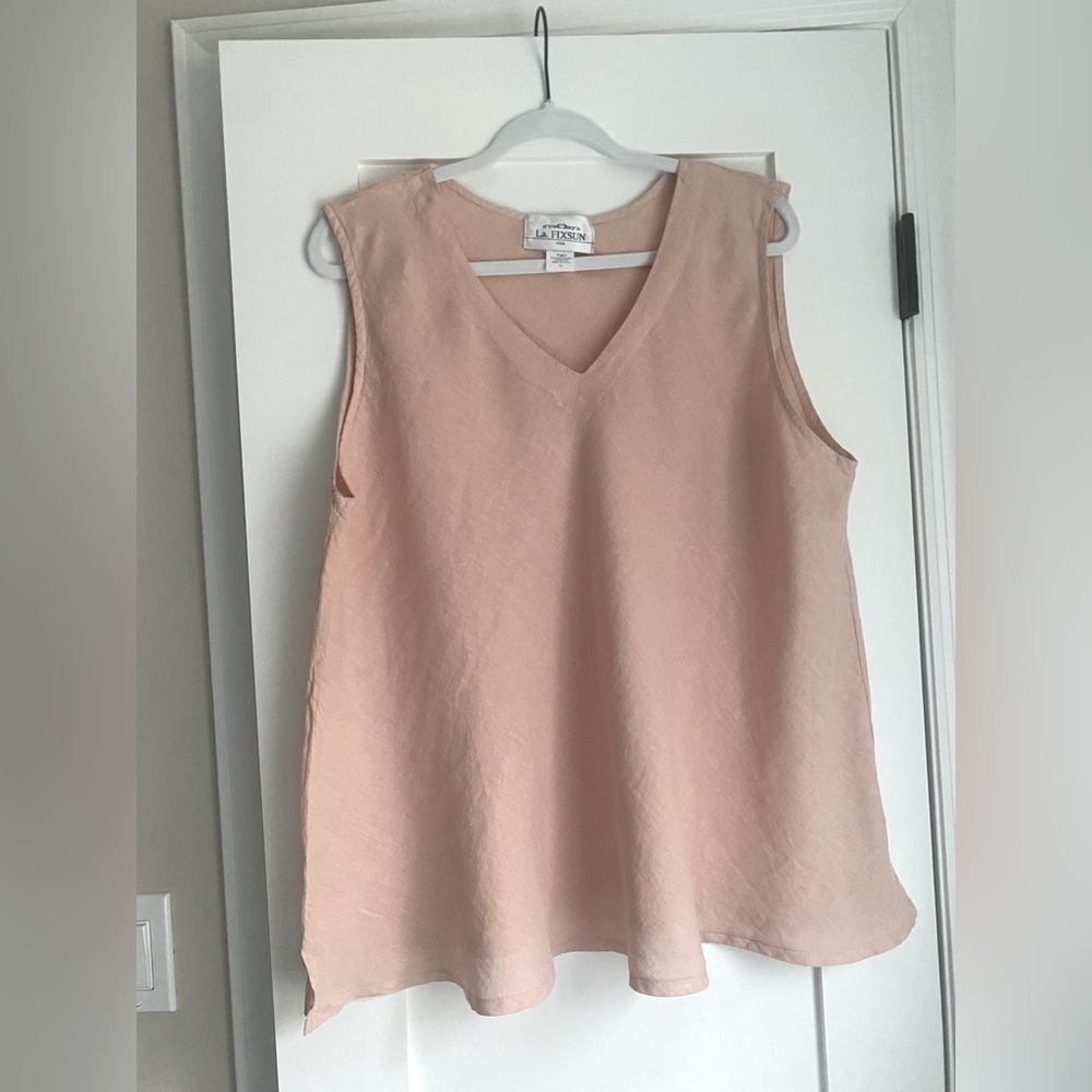 La.FIXSUN Linen V-neck Sleeveless  Blouse  Top Blush Pink A-line XL lightweight